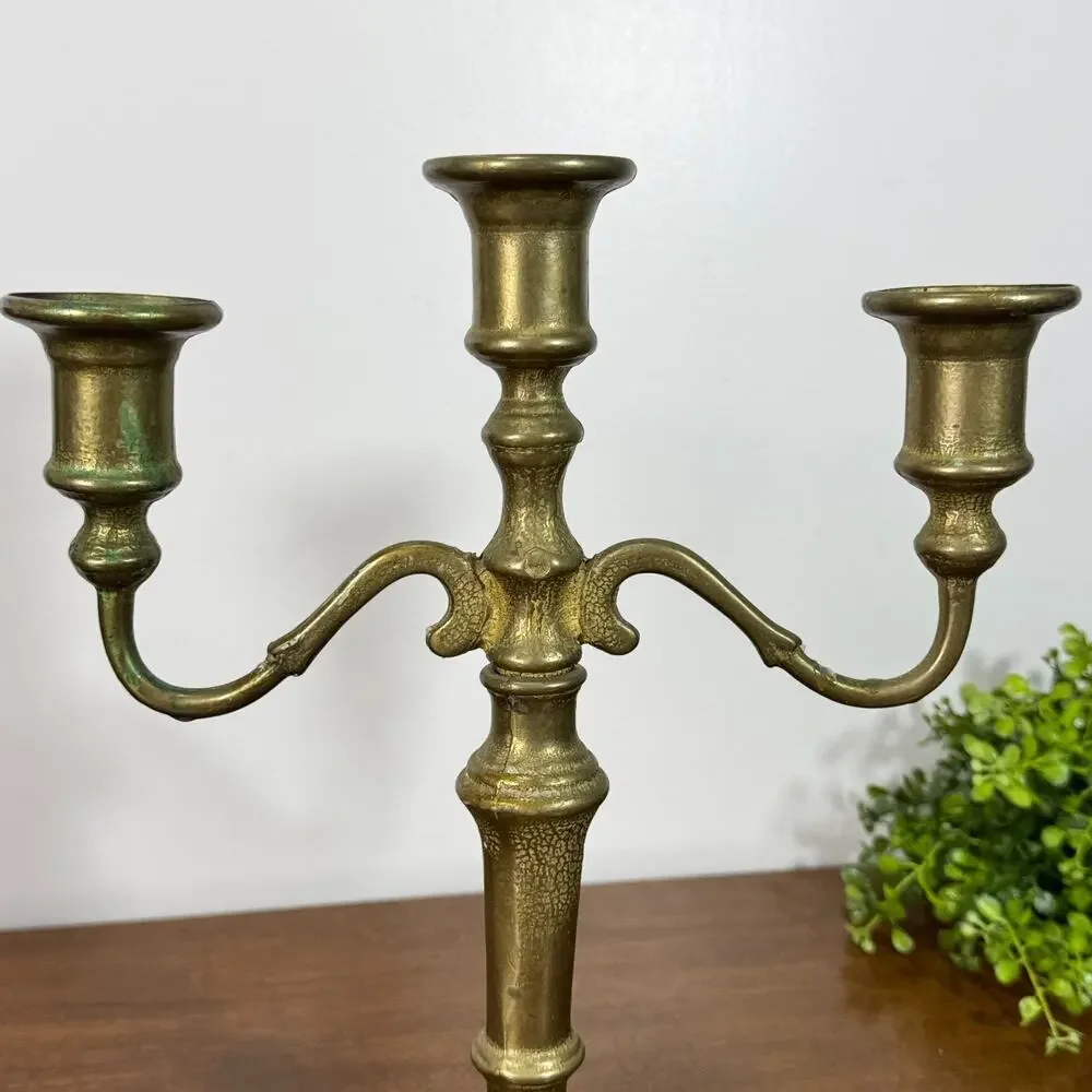 Vintage Solid Brass 3 Arm Candelabra Candle Holder 11